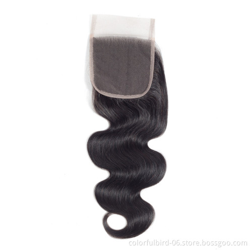 Wholesale 10 12 Inch Virgin Human India Hair 4x4 Natural Color Body Wave 4*4 Transparent Lace Closure human hair